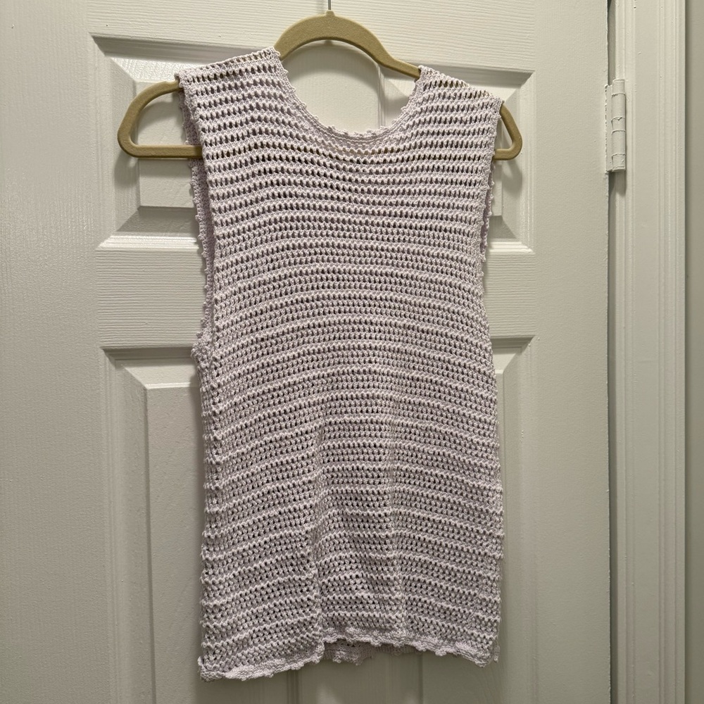 Aritzia Wilfred Lilac White Crochet Tank Top, size M